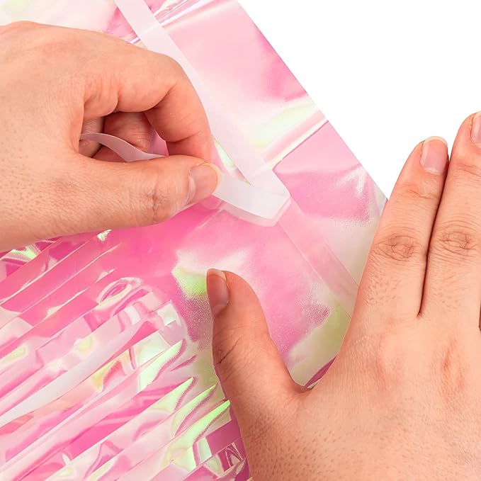 BRAVESHINE Clear Pink Streamers Party Decorations Iridescent Foil Fringe Backdrop - 2 Pack 3.2 x 6.5 ft Holographic Tinsel Curtain Party Photo Backdrop for Valentine’s Girl Birthdays Engagement Decor