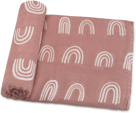 Comfy Cubs Muslin Swaddle Blankets Pack of 1 - 47 x 47 Inch Soft Cotton Baby Blanket Set, Large Multipurpose Wraps for Newborns - Self-Soothing Swaddles for Newborns - Mauve Rainbow