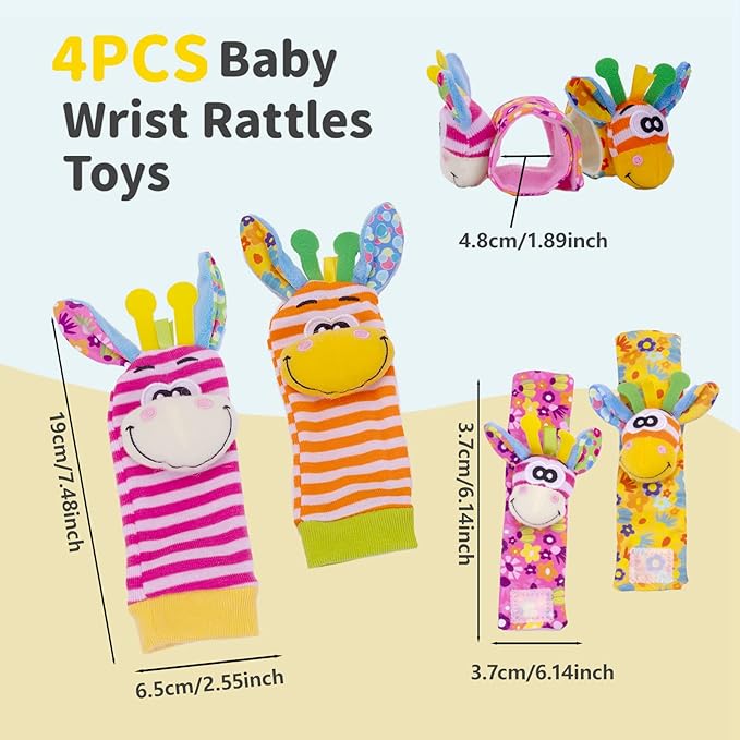 Wrist Rattles Baby Socks Baby Toys Set Soft Sensory Toys for Babies Cartoon Animal Rattles Sock Early Development Toy Baby Shower Birth Gift for Newborn Infant Baby Boy Girl 0 to 3 Years Old
