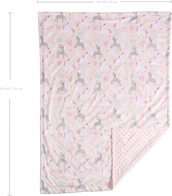 CREVENT Soft Cozy Baby Blankets for Boys Girls + Security Blanket, Set with A Gift Bag Newborn Essentials (Unicorn)