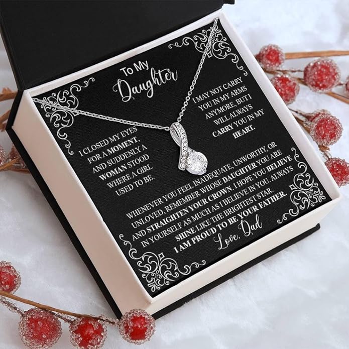 To My Daughter Gift Necklace From Dad or Mom - Badass Daughter Jewelry With Heartfelt Message & Elegant Box