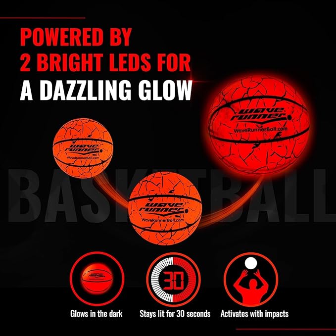 Light Up Basketball - Glow In The Dark Basketball - Teen Boys Gift Ideas For Boys 8-15+ Year Old - Led Basketball Accessories | Cool Outdoor Toys Ages 8 9 10 11 12 13 14 15 - Sports Stuff For Kids