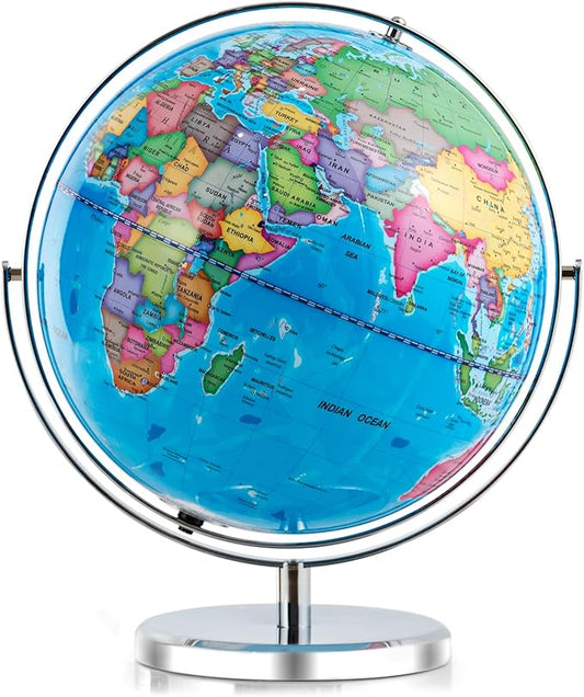 COSTWAY Illuminated World Globe, 13” Desktop Geographic Globe w/LED Light & Easy-to-Read Clear Map for Students, 720° Rotation Decoration, Educational Interactive Globe for School, Classroom