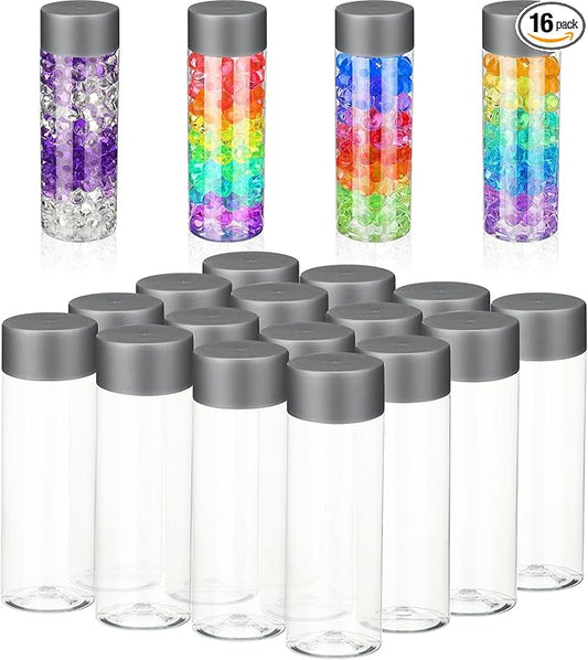 Hoolerry 16 Pcs Empty Plastic Sensory Bottles with Lids Reusable Clear Plastic Sensory Water Bottles for DIY Crafts Classroom Handmade Party Decoration(Grey,13.5 oz)