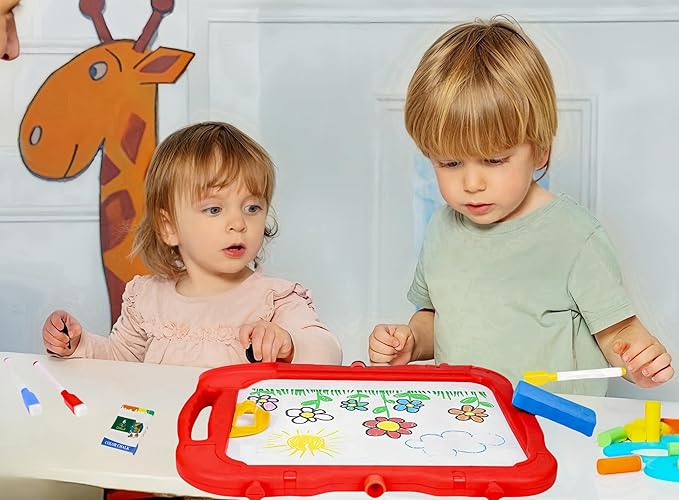 Art Easel for Kids 2-4, Kids Easel Art Magnetic White Board & Chalkboard Double Side Adjustable Stand Drawing Writing Learning Educational Toy for Boys Girl Birthday Gifts(Blue)