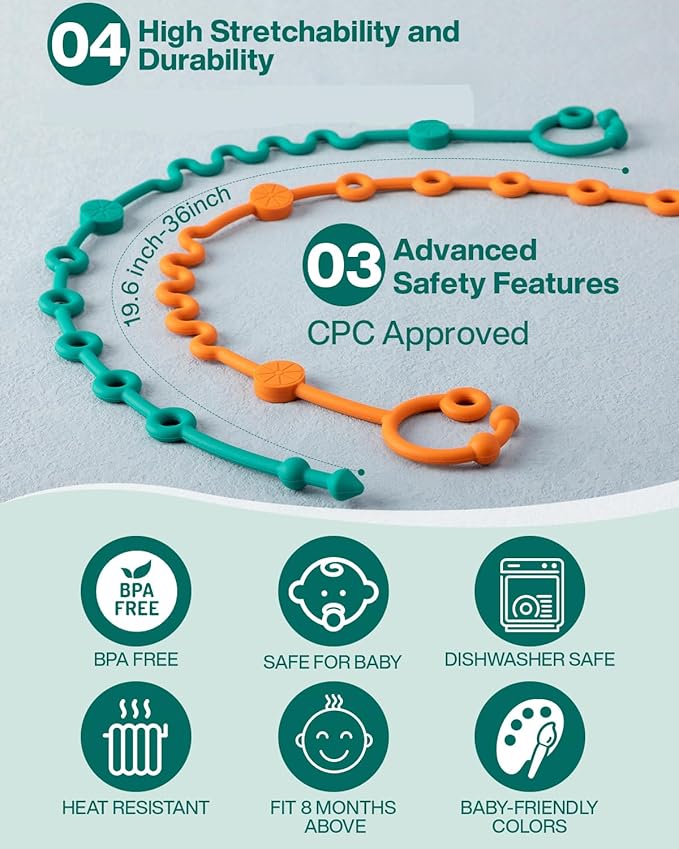 Toy Straps for Baby, Adjustable Toy Holder for Stroller Accessories, Silicone Baby Tether Pacifier Clip, No Throw Baby Travel Essential Leash for High Chair, Car Seat (7- Pack)