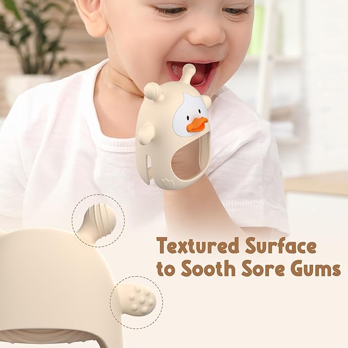2 Packs Baby Teething Toys for 3-6 6-12 Months, Food Grade Silicone Teething Mitten, Anti Dropping Wrist Hand Teethers, Never Drop Baby Chew Toys for Sucking Needs, BPA Free (Nude & Green)