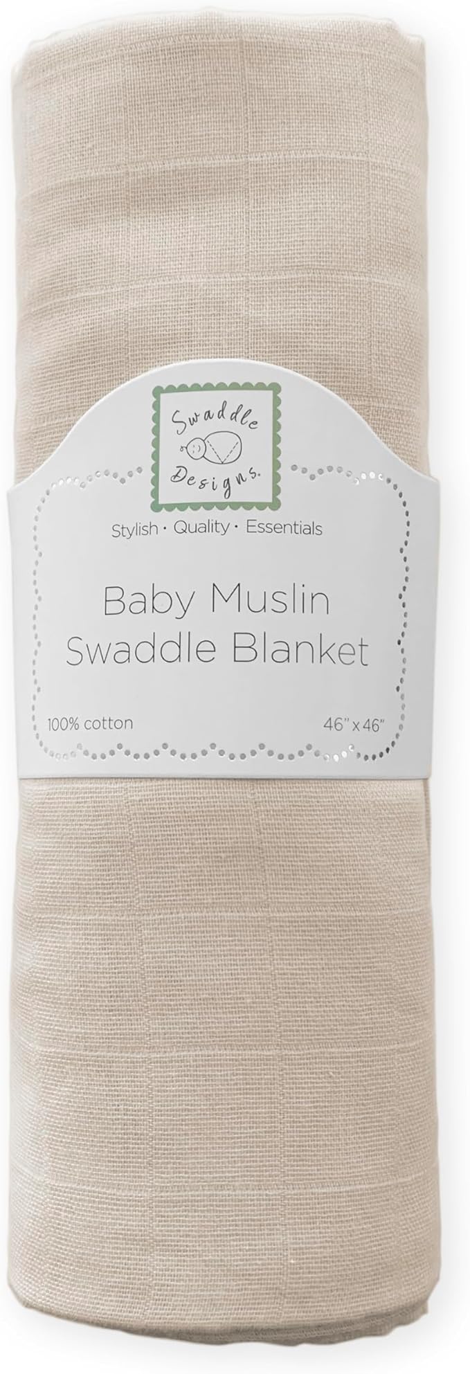 SwaddleDesigns Cotton Muslin Swaddle Blanket, Receiving Blanket for Baby Boys & Girls, Best Registry Gift, 46x46 inches, Oatmeal