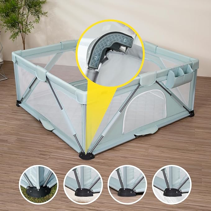 Foldable Baby Playpen, iTiLike Large Playard with Detachable Thicken Mat, Playpen for Babies and Toddlers with Storage Bag, Play Pens with Gate, Indoor & Outdoor Portable Play Yard, Sturdy Baby Fence