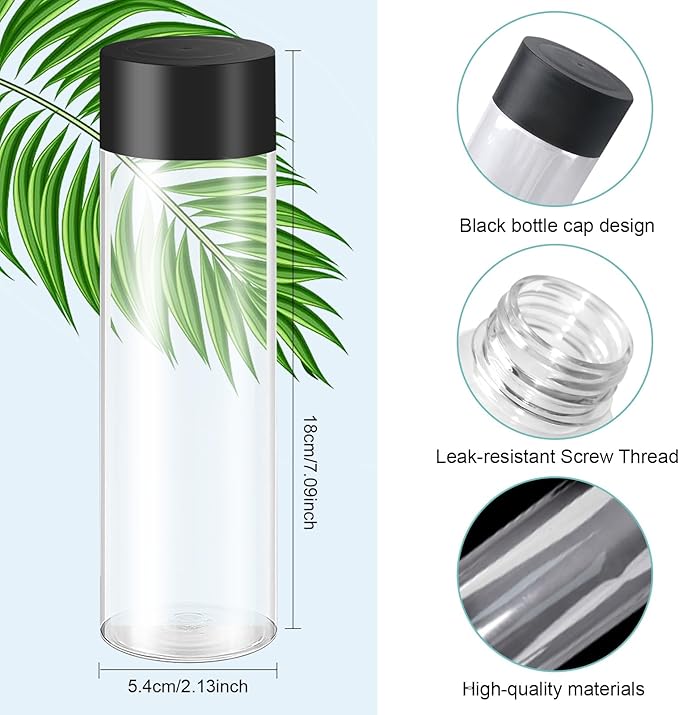 48 Pcs Clear Plastic Bottles 12 oz Empty Sensory Bottles with Caps Leakproof Drink Container Plastic Juice Bottles Reusable Sensory Bottles for Crafts Classroom Party Supplies (Black Lid)