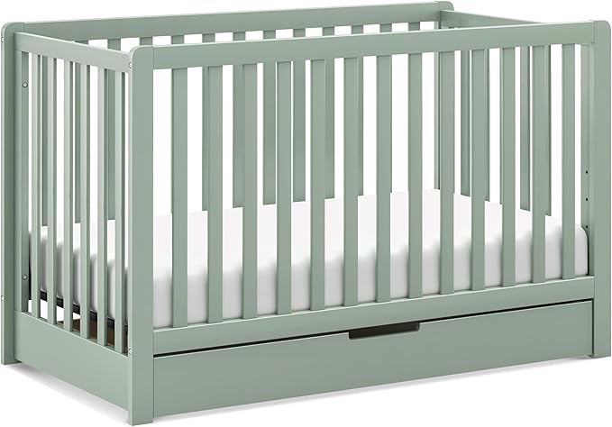 Carter's by DaVinci Colby 4-in-1 Convertible Crib with Trundle Drawer in Light Sage, Greenguard Gold Certified, Undercrib Storage