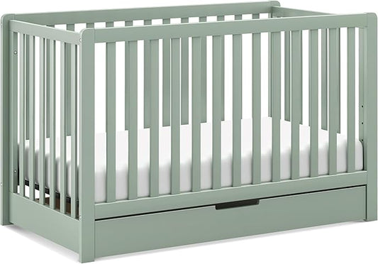 Carter's by DaVinci Colby 4-in-1 Convertible Crib with Trundle Drawer in Light Sage, Greenguard Gold Certified, Undercrib Storage