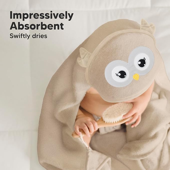 KeaBabies Hooded Baby Towel for Newborn - Viscose Derived from Bamboo Large Baby Bath Towels with Hood for Boys, Girls, Toddler, Extra Absorbent & Soft Newborn Bath Essentials (Owl)