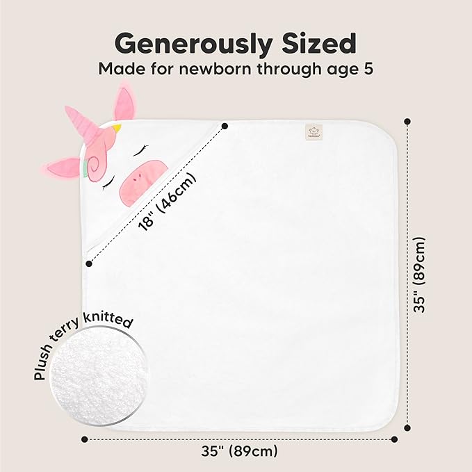 KeaBabies Hooded Baby Towel for Newborn - Viscose Derived from Bamboo Large Baby Bath Towels with Hood for Boys, Girls, Toddler, Extra Absorbent & Soft Newborn Bath Essentials (Unicorn)
