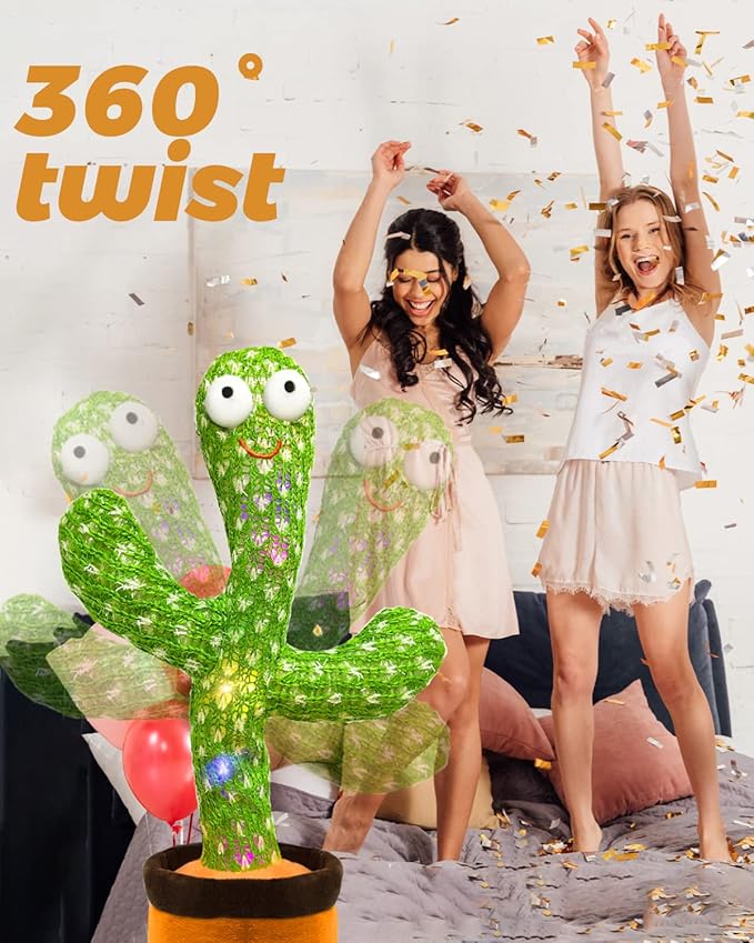 Christmas Dancing Talking Cactus Toy Mimics Back, Cactus Baby Toy Singing Mimicking Repeating Recording, Silly Sunny The Cactus with 3xAA Battery