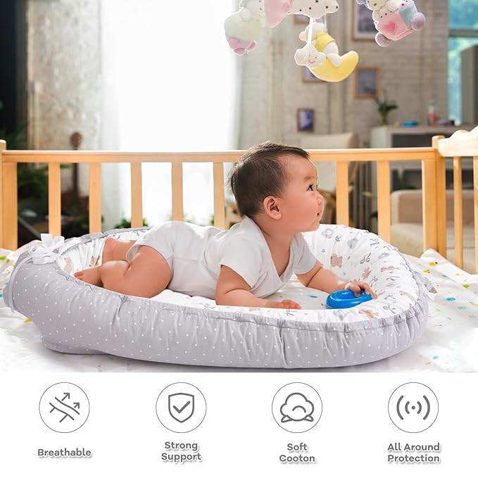 ALINUX Baby Lounger for Newborn 0-24 Months,100% Cotton Baby Lounger Cover, Suitable for Babies Aged 0-24 Months,Grey