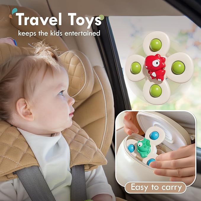 ALASOU 3PCS Suction Cup Spinner Toys for 1 Year Old Boy Girl|Spinning Top Baby Toys 12 18 Months|1 2 Year Old Boy Birthday Gift|Baby Bath Toy for Kids Ages 1-3|Sensory Toy for Toddlers 1-3