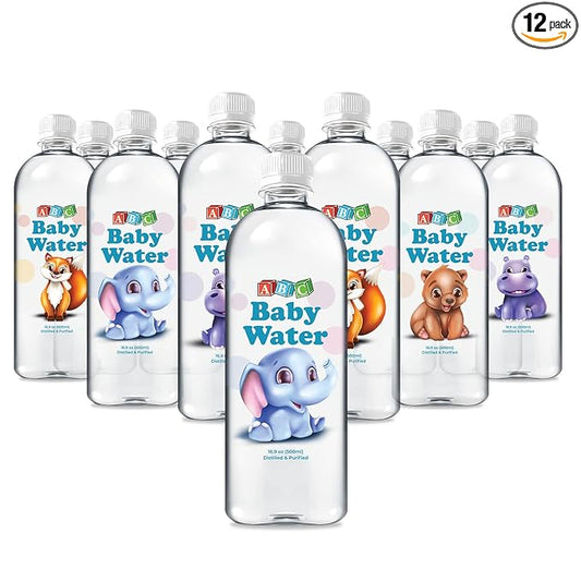 ABC Baby Water Premium Distilled Water for Babies - Healthy Purified 16.9 oz Bottles - Formula, Cereal, Milk, Daily Drinking - 12 Pack
