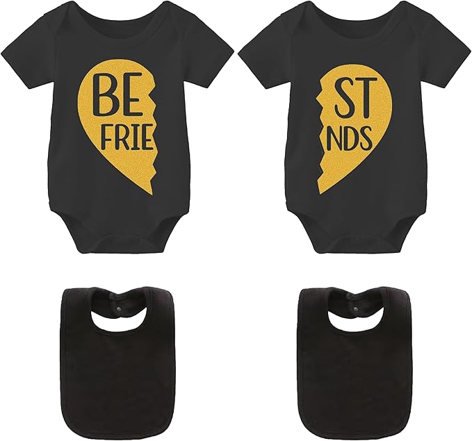 YSCULBUTOL Baby Twins Bodysuits Best Friends Forever Baby Clothes Set with Bibs Girl Outfit with hat