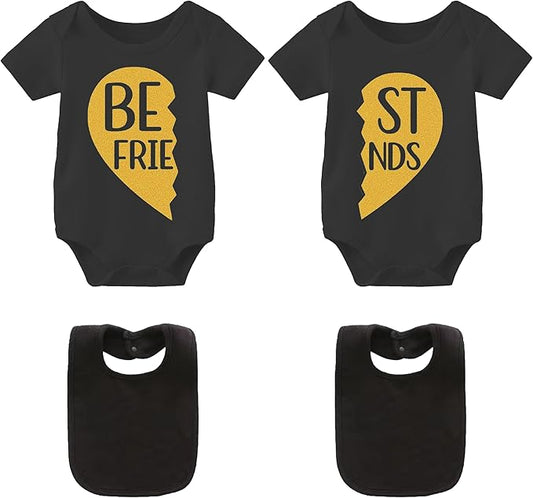 YSCULBUTOL Baby Twins Bodysuits Best Friends Forever Baby Clothes Set with Bibs Girl Outfit with hat