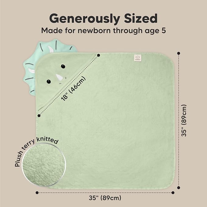 KeaBabies Hooded Baby Towel for Newborn - Viscose Derived from Bamboo Large Baby Bath Towels with Hood for Boys, Girls, Toddler, Extra Absorbent & Soft Newborn Bath Essentials (Triceratops)