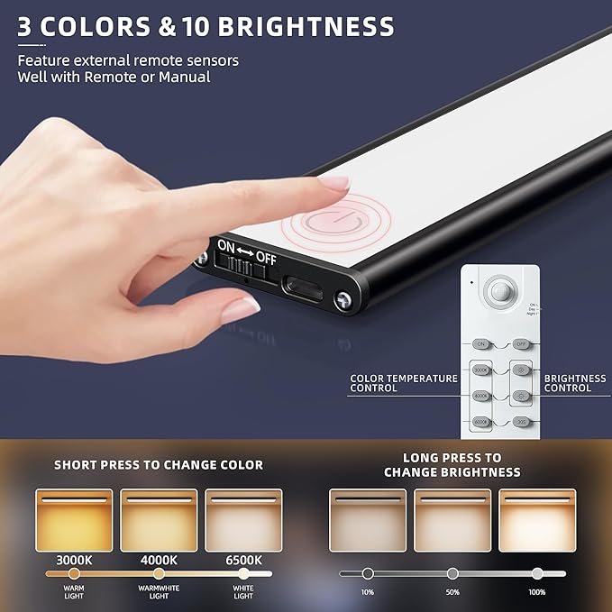 Under Cabinet Lighting,134 LED Wireless Motion Sensor Light Indoor, Rechargeable Closet Lights Battery Operated,Dimmable & 3 Color Temps,Magnetic Under Counter Lights for Kitchen, Closet (40CM,5Pack)