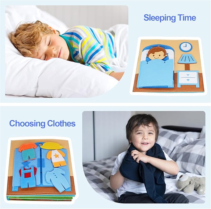 Montessori Felt Busy Book Toddlers Quiet Book Preschool House Pretend Play Early Learning Educational Travel Toys for Kids Age 2 3 4 5 6 Travel Essentials Daily House Learning Activitie Boys Gift