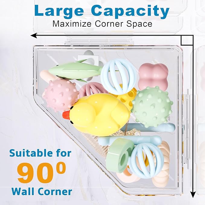 Natheeph Bath Toy Organizer 2-Pack - Clear Large Capacity Bath Toy Storage Holder with Quick-Dry Holes, Space-Saving Corner Shower Caddy for Bathroom & Kitchen