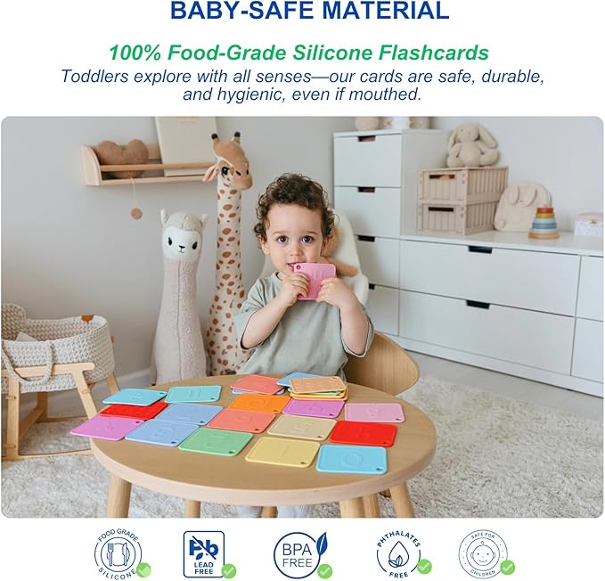 Sili123s Number Flash Cards, Non-Toxic Silicone Number Flash Cards for Toddlers 1-3, Montessori Sensory Fruits Counters Math Manipulatives Flashcards, Dishwasher Safe Baby Cards