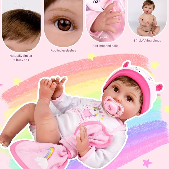 Aori Lifelike Reborn Baby Dolls - 22 inches Realistic Weighted Newborn Girl Dolls, Great Gift Set for Kids 3+, Pre-Parents, Grand-Parents, Collectors