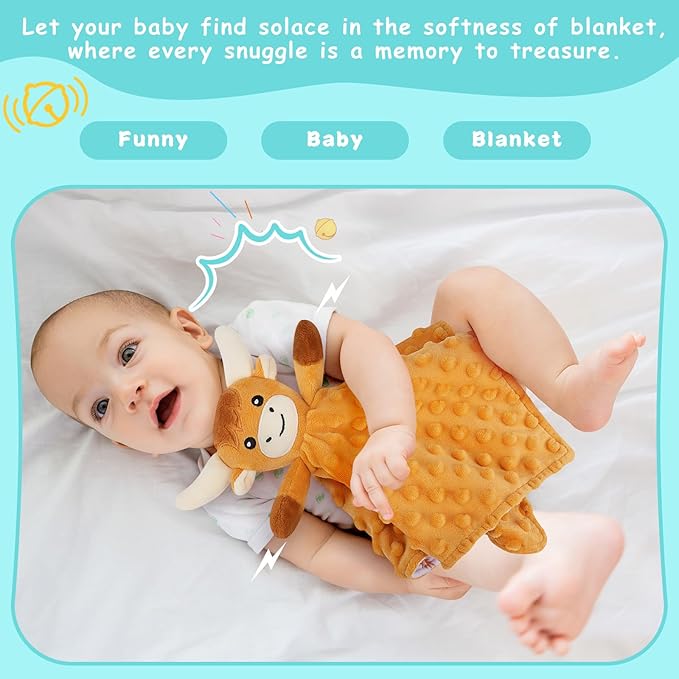 Loveys for Babies,Soft Baby Security Blanket for Newborn Infant Toddler Snuggle Toy Stuffed Animal,Lovey Highland Cow Security Blankets Baby Unisex Gifts(Brown Highland Cow,12.2in)