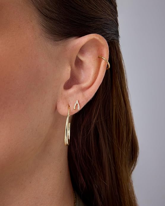 PAVOI 14K Gold Plated Dainty Flat Back Earrings for Women - Hypoallergenic Sterling Silver Posts Helix Cartilage Piercing Jewelry - Emoji Motif Bow Celestial Flatback Gold Stud Earrings Screw Back