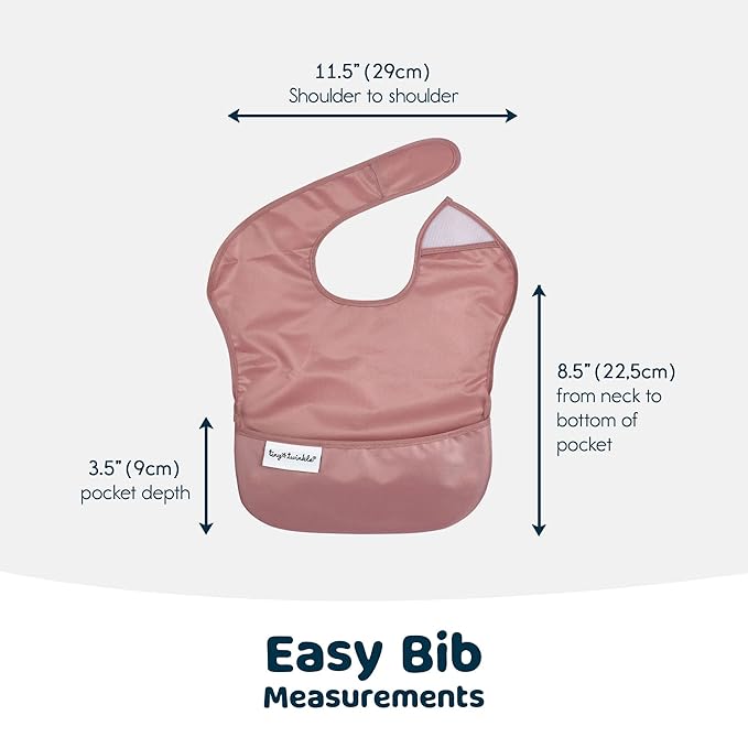Tiny Twinkle Mess Proof Baby Bibs for Eating - Waterproof, Wipeable Bibs - Toddler Bibs - Travel Friendly - PFAS, PVC, BPA, Phthalate Free - Baby Food Bibs(3 Pack,Taupe, Rose)