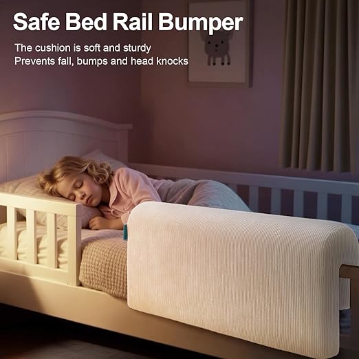 Bed Rail Bumpers Protector, Hospital Bed Rails Padding, Loft Beds and Bunk Beds Bumpers Protector, Premium Soft Memory Foam - Anti-Bump | Fall Prevention, Size 35.4 x 5.5 x 11.8 Inches, Beige