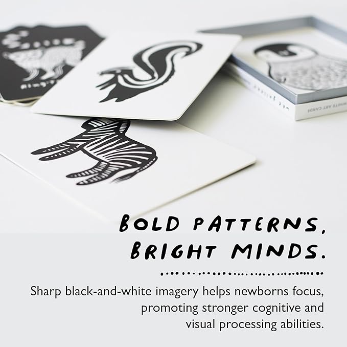 Wee Gallery Art Cards for Baby, Durable High Contrast Black and White Animal Flashcards for Newborns, Brain Development,Tummy Time Essentials for Infant and Toddler - Black and White Animals