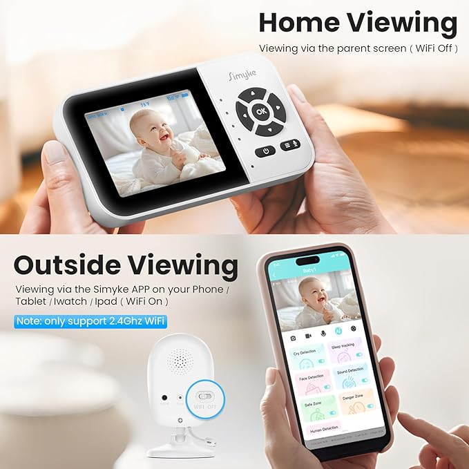 Smart Baby Monitor with 2 Cameras and Audio,App,Long Range,Night Vision,Temperature Sensor,2 Way Talk, Feeding Clock and lullabies,Home Use