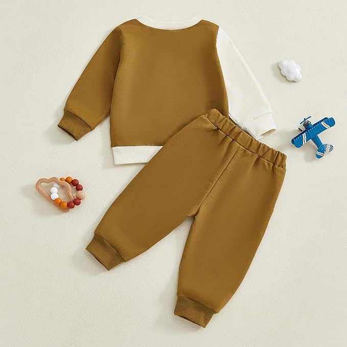 Kupretty Toddler Baby Boy Fall Winter Clothes Color Block Long Sleeve Sweatshirt Pullover Tops + Joggers Pants Outfit Set