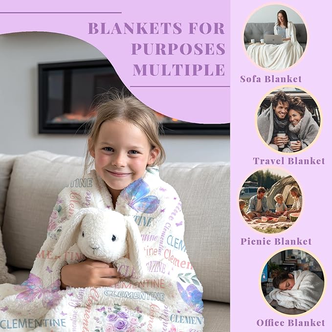 Personalized Baby Blanket with Name, Custom Butterfly Baby Blankets and Throws for Teen Girls Boys, Customized Toddler Blanket Gifts for Christmas Birthday Baby Shower (Name Butterfly)