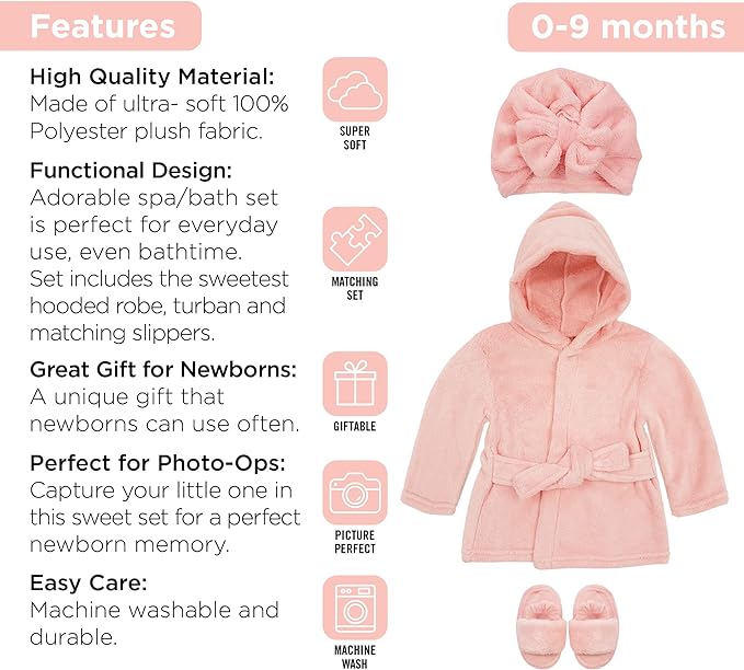 Rising Star Baby Toddler Robe Or Kids Robe for Girls and Boys - Kids & Baby Bath Robe Spa Set with Washcloth or Slippers