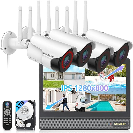 5MP Wireless Security Camera System with 10" Monitor, Outdoor WiFi Home Video Cameras Systems Surveillance DVR Kits
