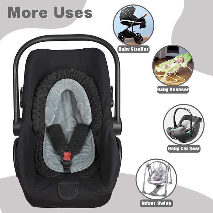 Infant Car Seat Insert, HNHUAMING Baby Car Seat Head & Body Support with 2 Straps Pads, Ultra Soft Newborn Preemie Carseat Insert Cushion for Girls Boys, Fits Car Seat, Stroller, Swing, Bouncer, Black