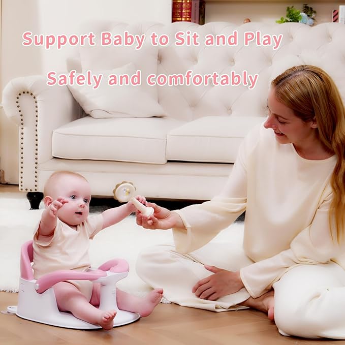 Baby Bath Seat for Babies Sitting Up with Temperature Alert+Soft Cushion+Suction Cup,Infant Bath Seat for Baby 6 Months & Up,Baby Bath Chair Toddler Bath seat for Bathtub Tub Pink