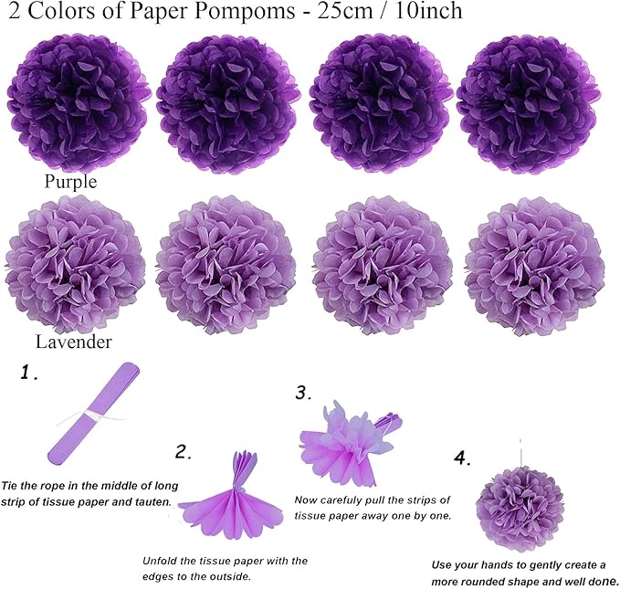 ZERODECO Party Decoration, 21 Pcs Purple and Lavender Hanging Paper Fans, Pom Poms Flowers, Garlands String Polka Dot and Triangle Bunting Flags for Birthday Parties, Wedding, Mermaid Party