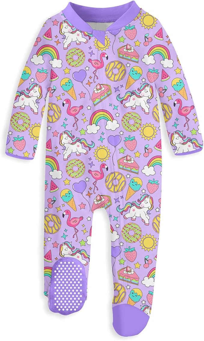 UNIFACO Baby Girls Boys Footed Pajamas One-Piece Sleeper Snug Fit Sleep and Play Zip Front Footie Romper 0-12 Month