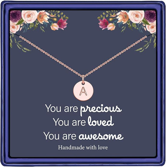 Hidepoo Disc Initial Necklace Gifts for Girls - 14K Gold Filled/Rose Gold/S925 Sterling Silver Disc Initial Necklaces Personalized Birthday Gift Tiny Initial Necklace Jewelry for Girls Women