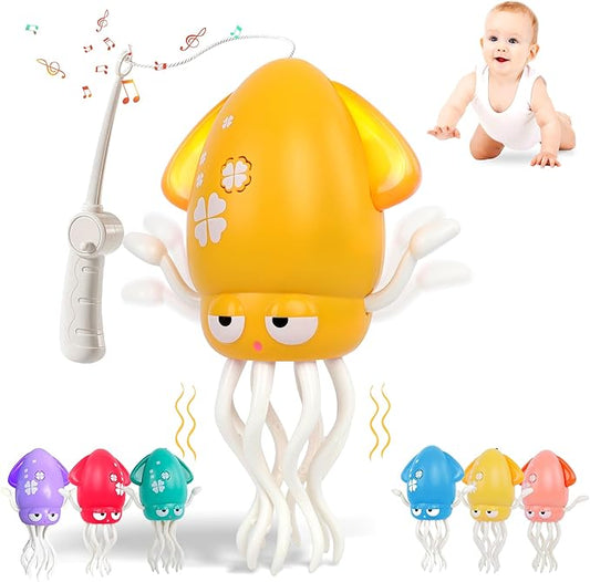 Sachie Dancing Octopus Baby Toy – Electric Crawling Octopus with Music & Lights, Rechargeable Sensory Toy for Infants & Toddlers, Fun Learning Gift for Boys & Girls(Yellow)