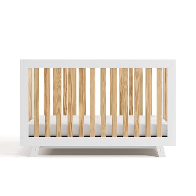 Storkcraft Beckett Grow-with-Me Convertible Crib (Natural & White) – GREENGUARD Gold Certified, Converts to Toddler Bed & Daybed, Fits Standard Crib Mattress, Easy-to-Assemble