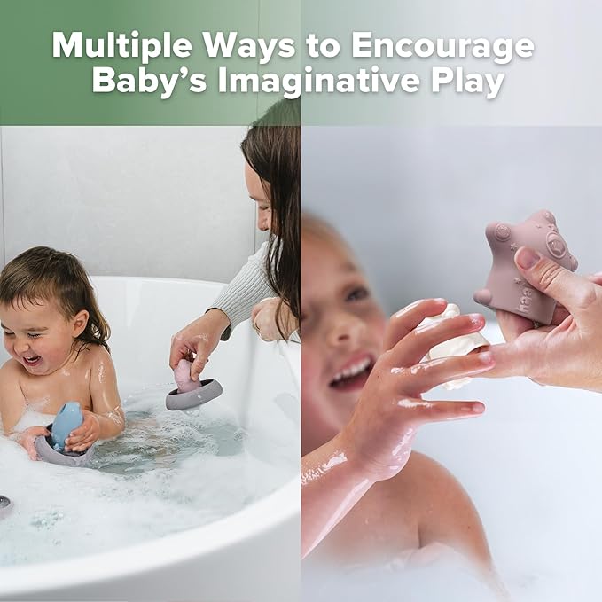 Haakaa Squeeze Alien Explorers Baby Bath Toys, Food Grade Silicone Toddler Bath Toys for Bathtubs/Swimming Pools/Beaches, Detachable Mold Free Floating Tub Toys for Kids Ages 1-3 (Nova+Jupiter)