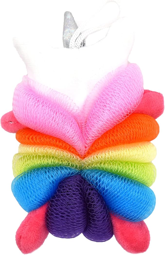 Cute Unicorn Kids Bath Loofahs Balls for Baby Girls Boys Mesh Shower Ball Pouf Exfoliating Bath Sponge Body Cleaner Bath Accessories (Colorful Unicorn)