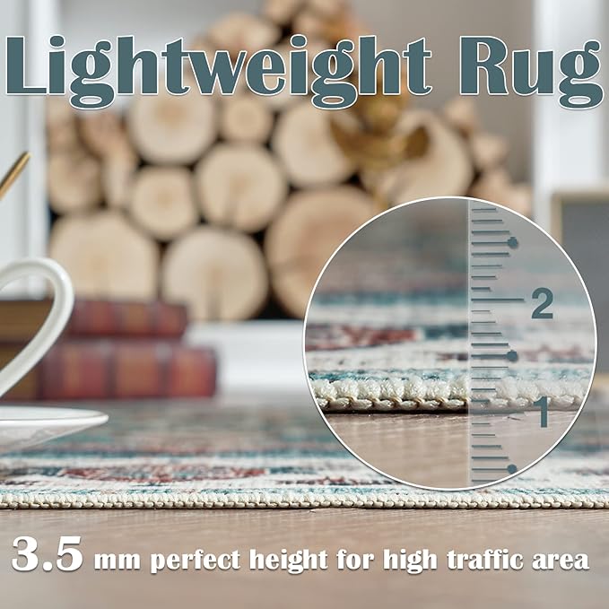 jinchan Area Rug 4x6 Washable Vintage Rug Floor Cover Traditional Thin Blue Multi Distressed Floral Print Indoor Mat for Bedroom Living Room Kitchen Dining Room